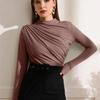 Autumn and Winter High Collar Pleated Long Sleeve T-shirt Top