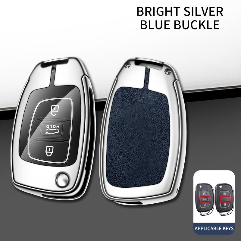 Metal Leather Car Key Case For Hyundai Solaris 2 Elantra I30 I35 I40 Tucson Kona     Key Chain Accessories