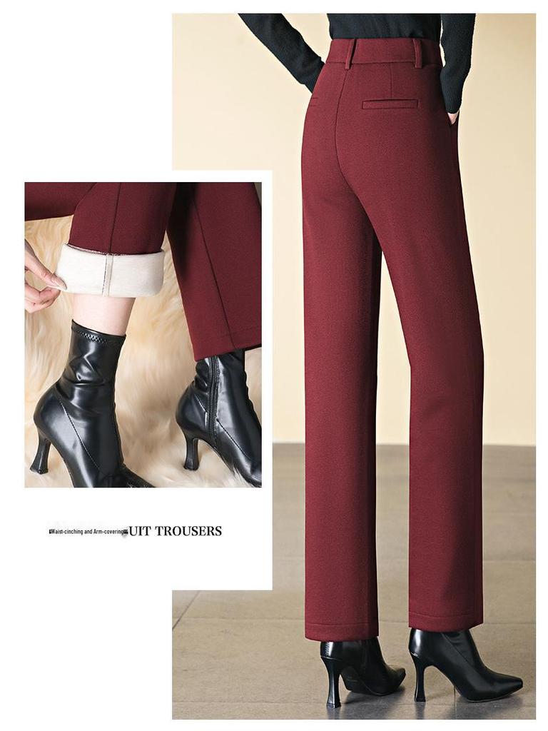 Women's High-Waist Acetate Wool Straight-Leg Pants: Warm, Velvet-Lined, for Autumn/Winter