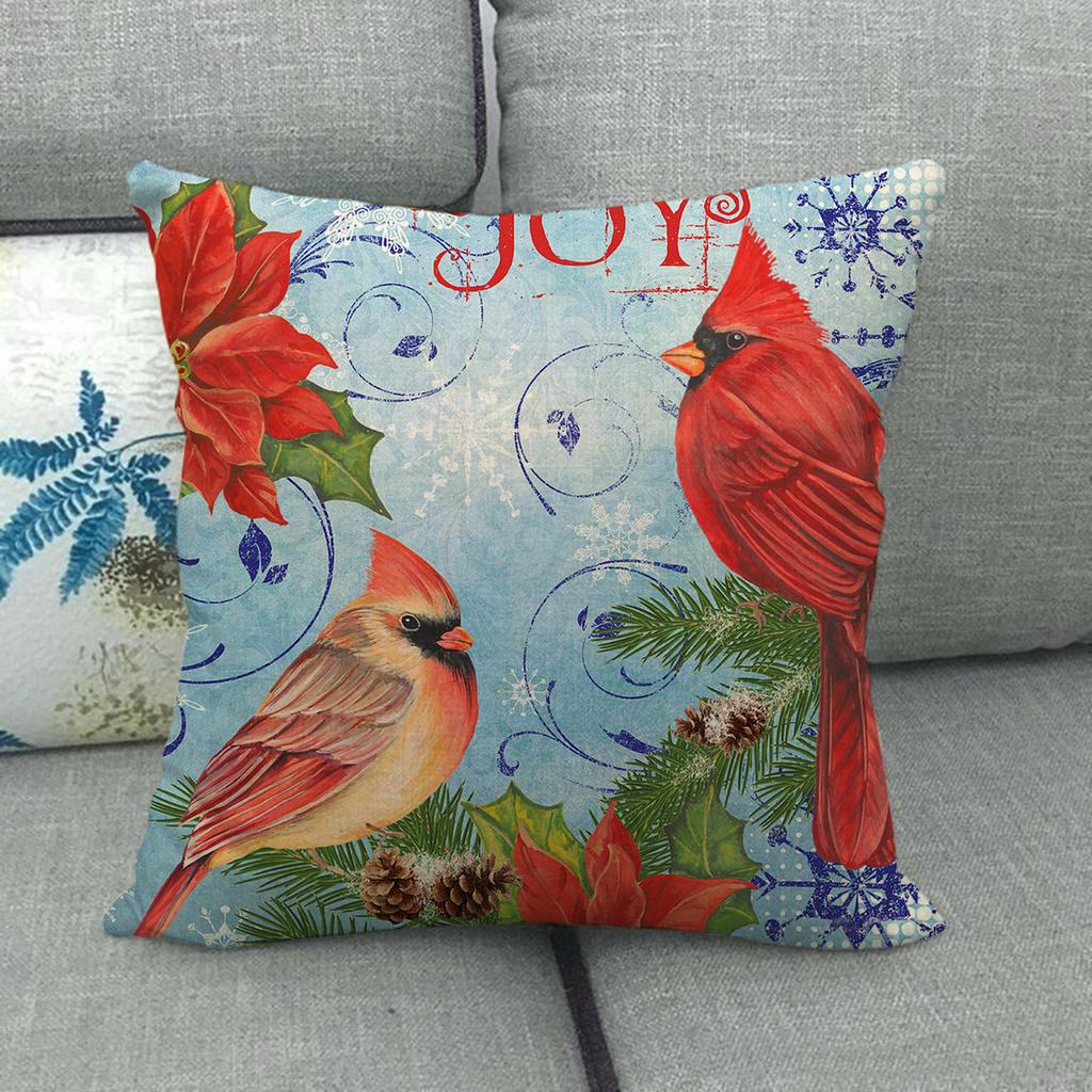 Christmas Spring Bird Flower Oil Painting Digital Printing Short Plush Pillow Covers For Sofa Office Cushion Cover Home Goods