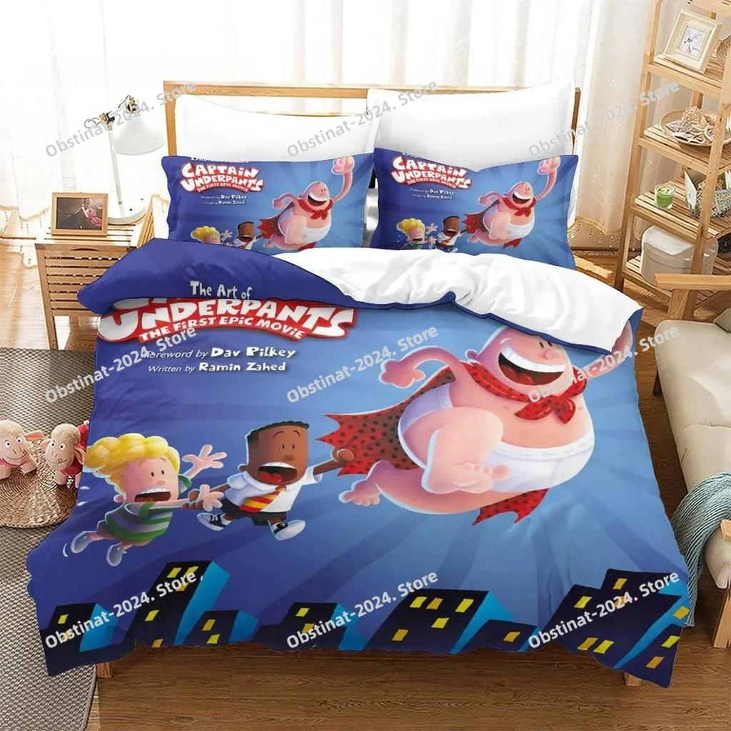 Fashion Carton Kawai Captain Underpants Beding Set Print With Pilowcase Bed Soft Duvet Cover Soft Single Double Quen King-Sized Dimensionsd Dimensions
