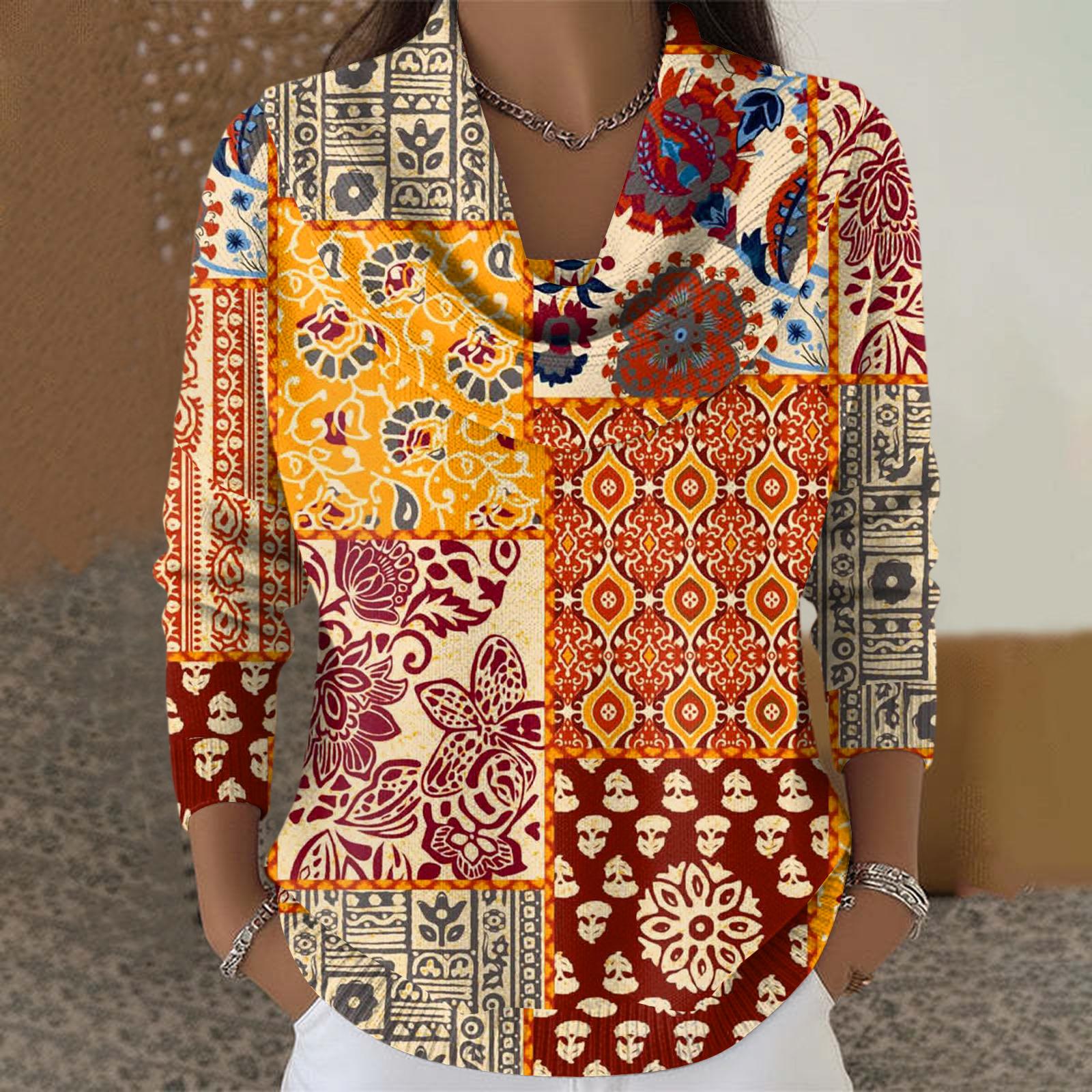 

Women s Casual And Fashionable Round Neck Long Sleeved Printed Top Sweater XL шафрановий