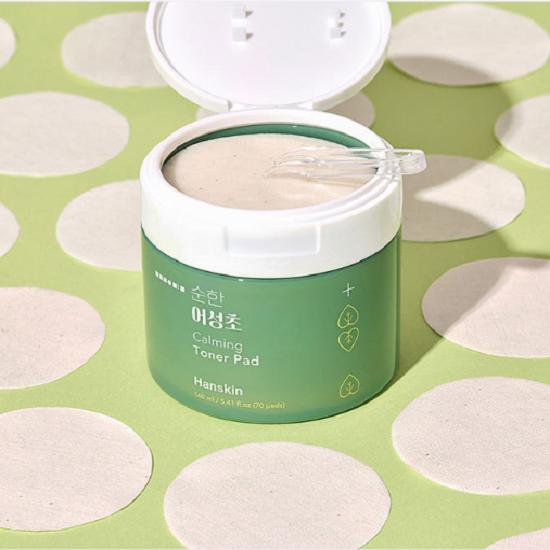 hanskin face neck for all skin types hanskin mild Houttuynia cordata calming toner pad, 70sheets, 2 pieces