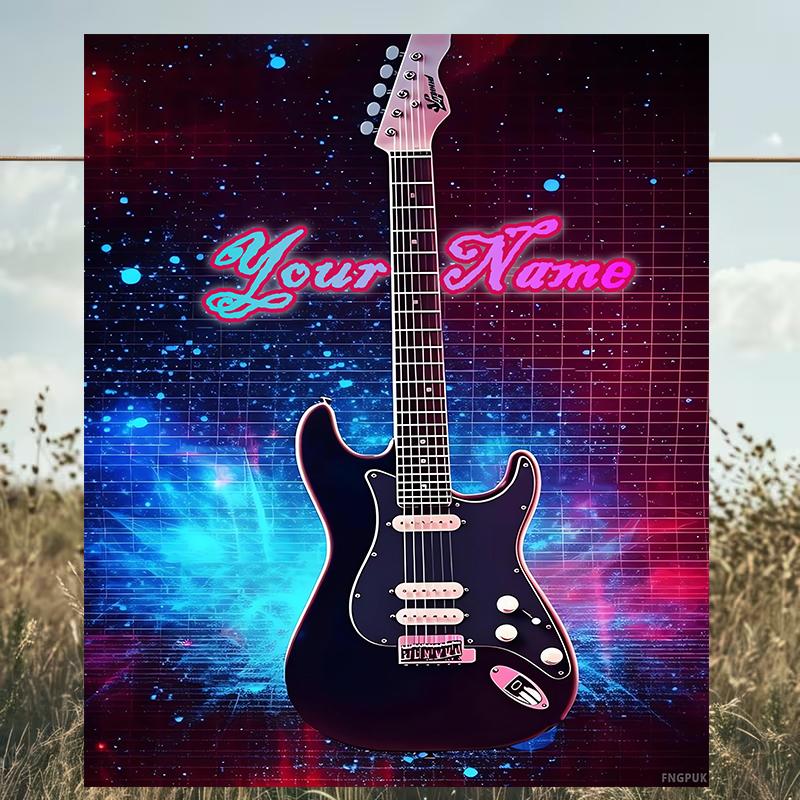 1PC Custom Name Guitar Dreams Neon Night Outdooor Flannel Blankets Patterns Throw Blanket All-Season Soft Gift for Couch, Bed, Camping Gifts