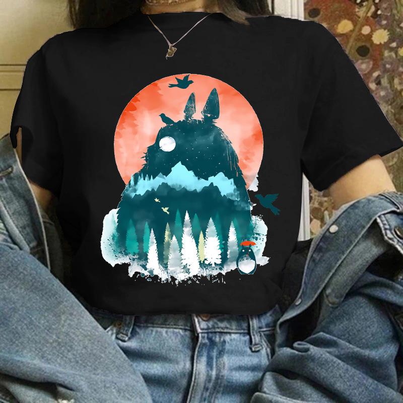 Cartoon Totoro Anime Series Printing, Summer Campus Large Size Men's and Women's Short Sleeve Anime T-shirt