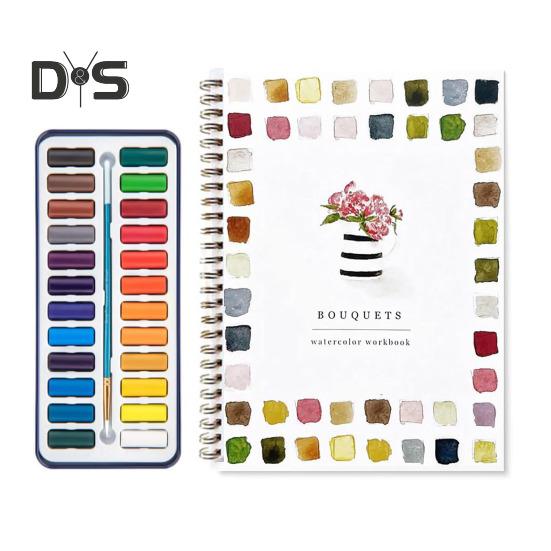 

Рабочая тетрадь по акварели 24 цвета Набор для акварельной живописи с кисточками Раскраска по воде в спиральном переплете Художественное ремесло Подарки для начинающих 24 colours