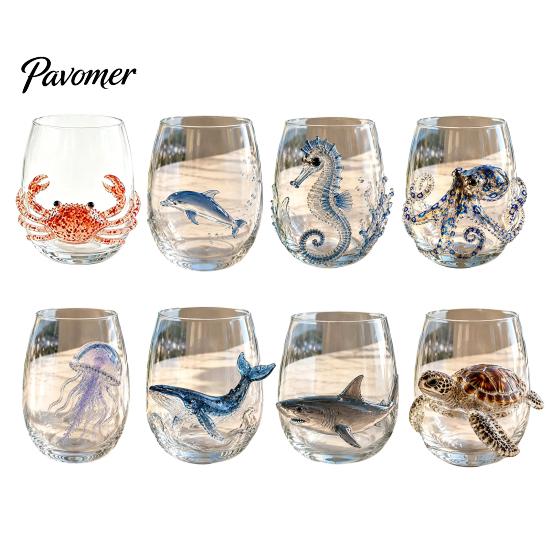 Transparent Octopus Motif Glassware 12oz Water Cup, Embossed Design, Hand Painted Marine Style Unique Gift for Ocean Lovers Drinking Home Bar
