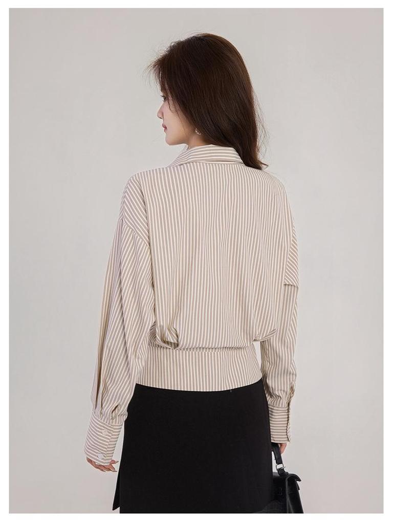 Elegant French Stripe Slimming Blouse - Spring 2026 Professional Women's Top