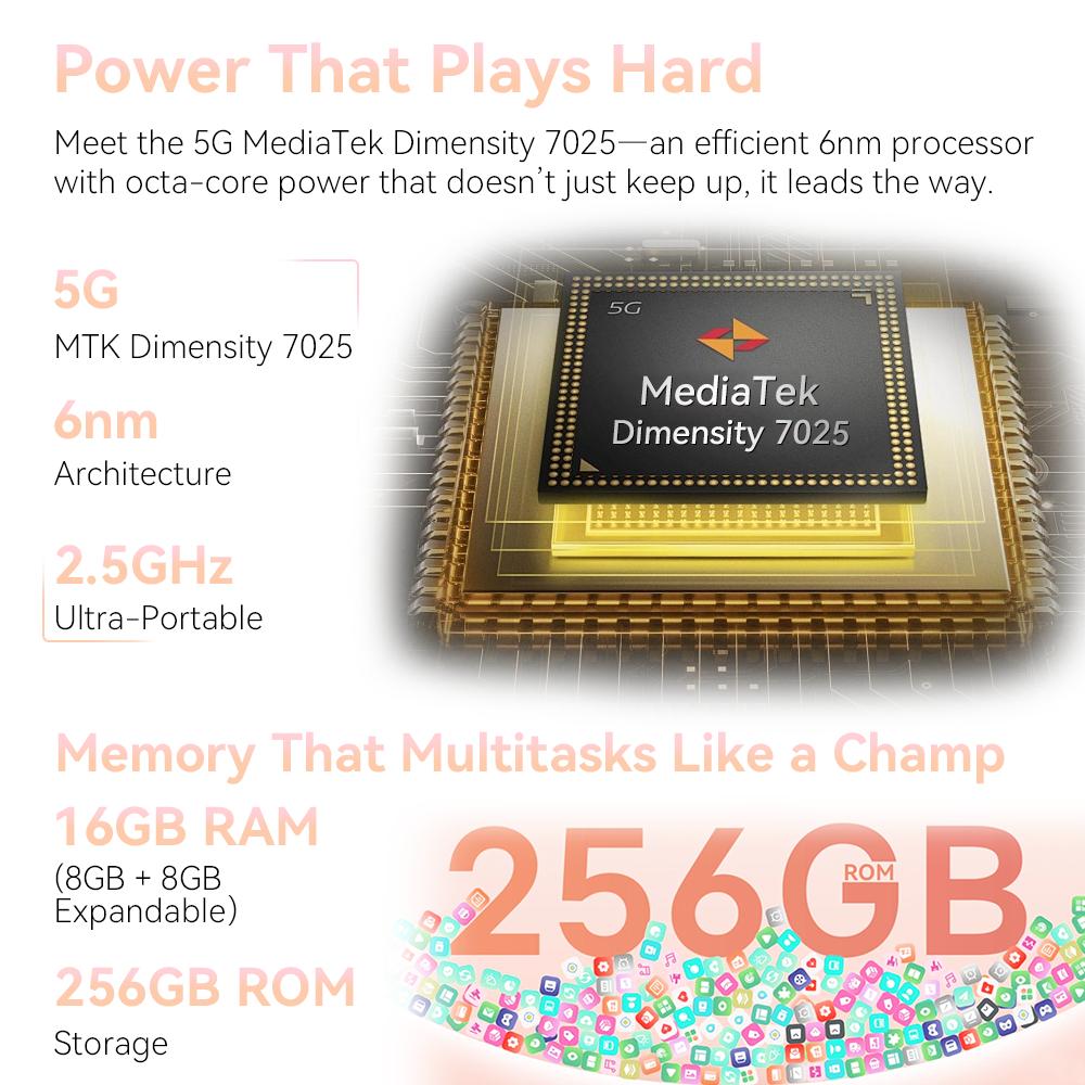 Cubot X100, 5G Smartphone, Android 15, MTK Dimensity 7025, 6nm, 2.5GHz, 6.88-inch Screen, 8GB RAM 256GB ROM, 64MP Camera, 5100mAh Battery