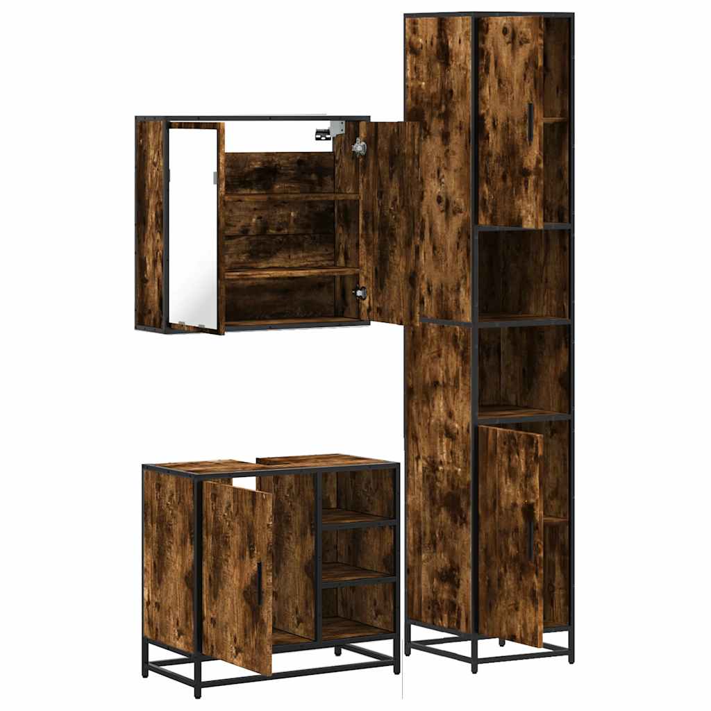 3 Piece Bathroom Furniture Set Smoked Oak Veneer Particleboard