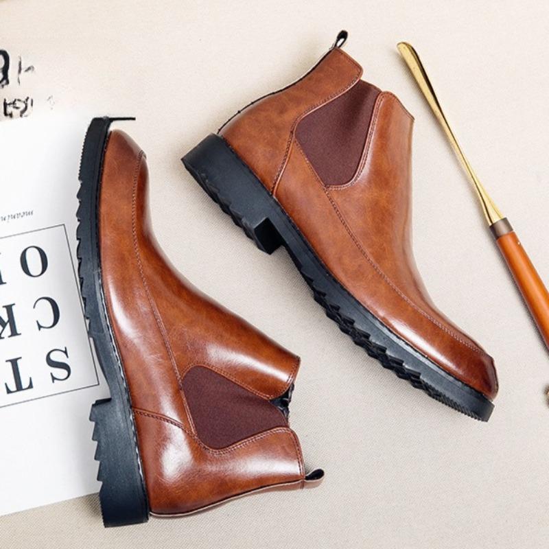 Classic Men's Chelsea Boots British Style Business Leather Boots Quality Casual Ankle Booties Slip-On Office Dress Boots for Men