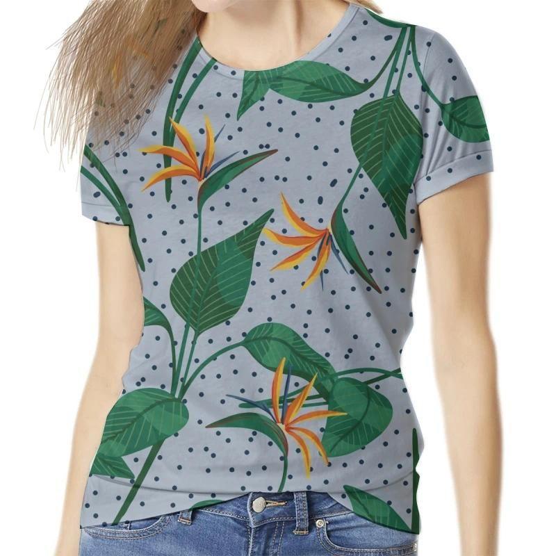 Summer Round Neck Botanical Pattern 3D Print Top Fashionable Casual Short Sleeved Women's T-shirts