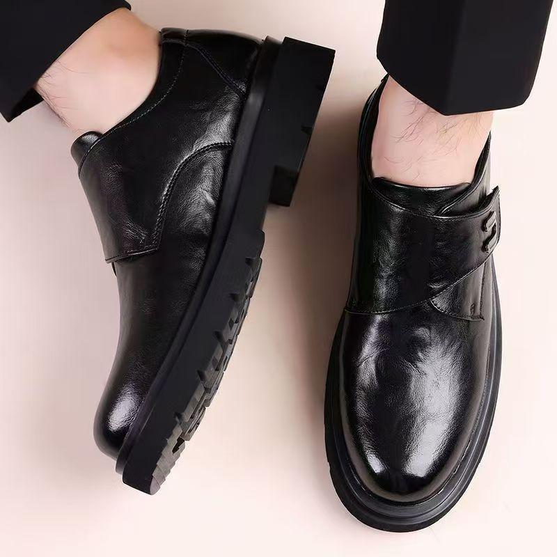Velcro men's leather shoes spring British platform casual derby shoes men's formal marriage low-top Martin boots men