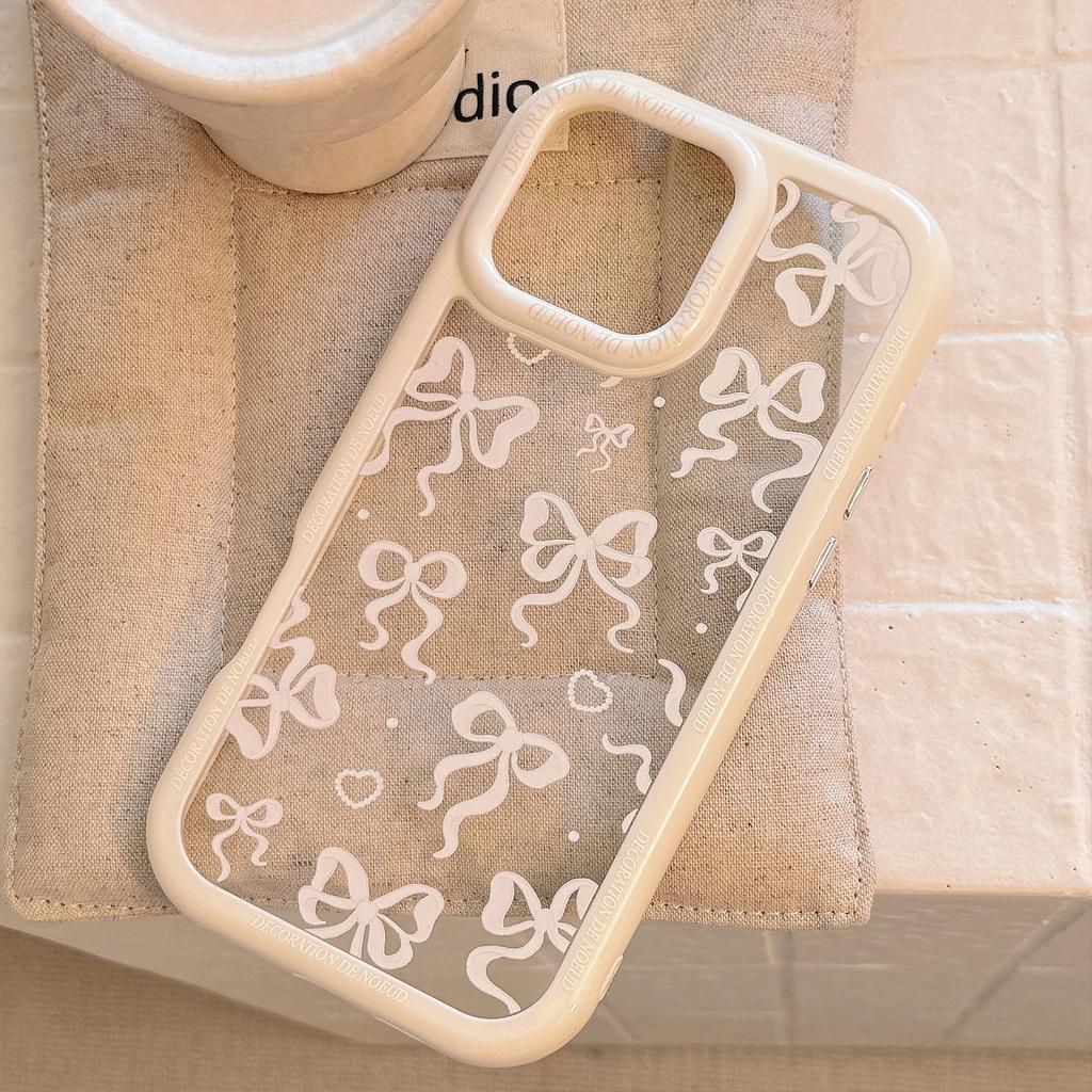 Applicable To Apple 16promax Mobile Phone Case Pearl Bow Iphone15 Temperament 13 Anti-fall 14 Acrylic 12