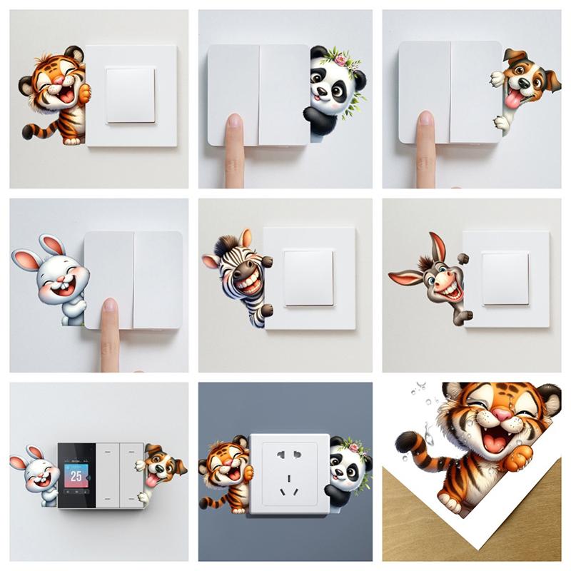 Cartoon Puppy Animal Wall Switch Sticker Self-Adhesive Bathroom Living Room Switch Decoration Adhesive Plug Sticker