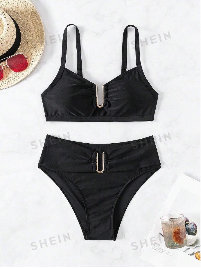 2024 U-Shaped High-Waisted Women's Two-Piece Bikini for Beach Vacation