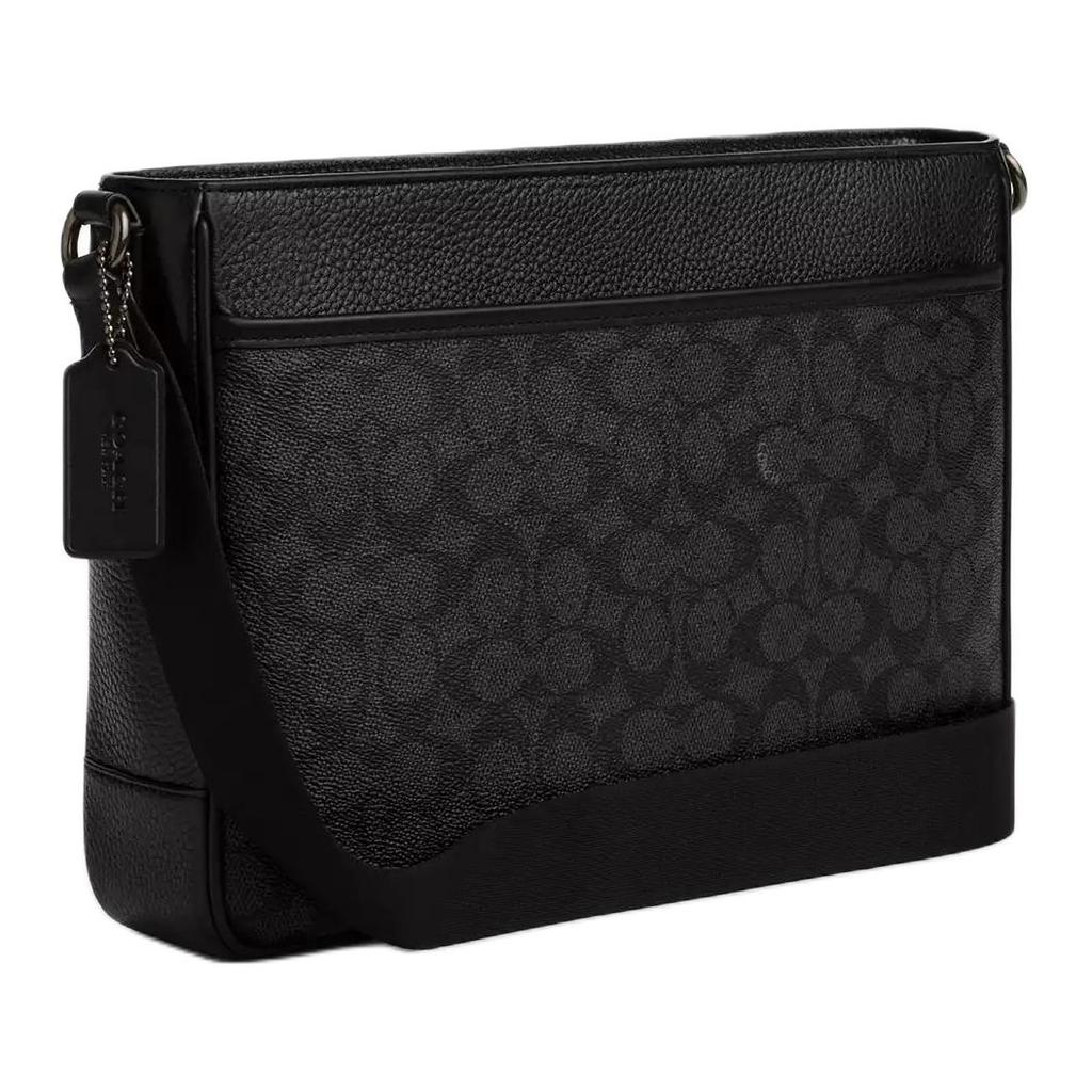 Coach District 30 Brand Logo Adjustable Shoulder Strap Coated Canvas And Calfskin Large Crossbody Bag Men crossbody bag Black CY824-QBMI5