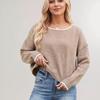 Ladies Autumn Winter Long Sleeve Round Collar Solid Color Pullover Knitted T Shirt Knitwear Top