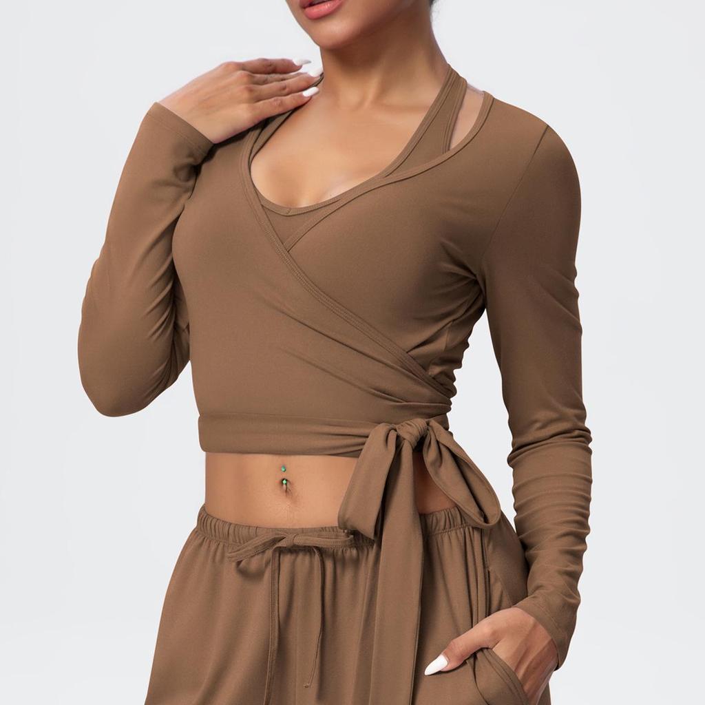 European & American Breathable Wide-Leg Pants with Fitness Halter & Strappy Long-Sleeve Yoga Top