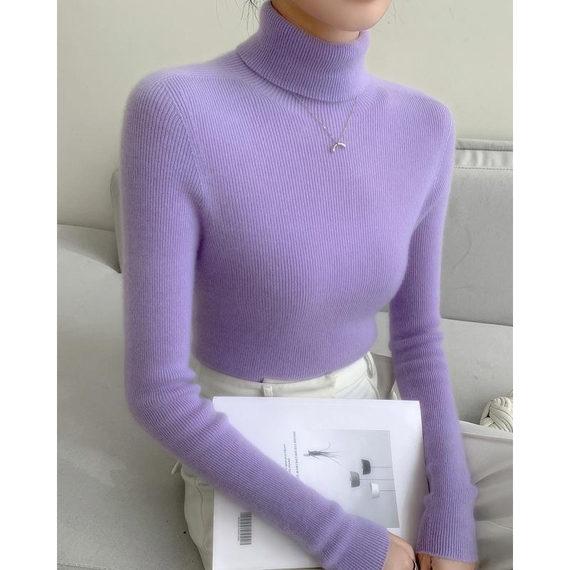 Autumn and Winter Turtleneck Knitted Sweater Women Fashion Solid Color Inner Sweaters Slim Fit Elegant Office Basic Knitwear Clothing
