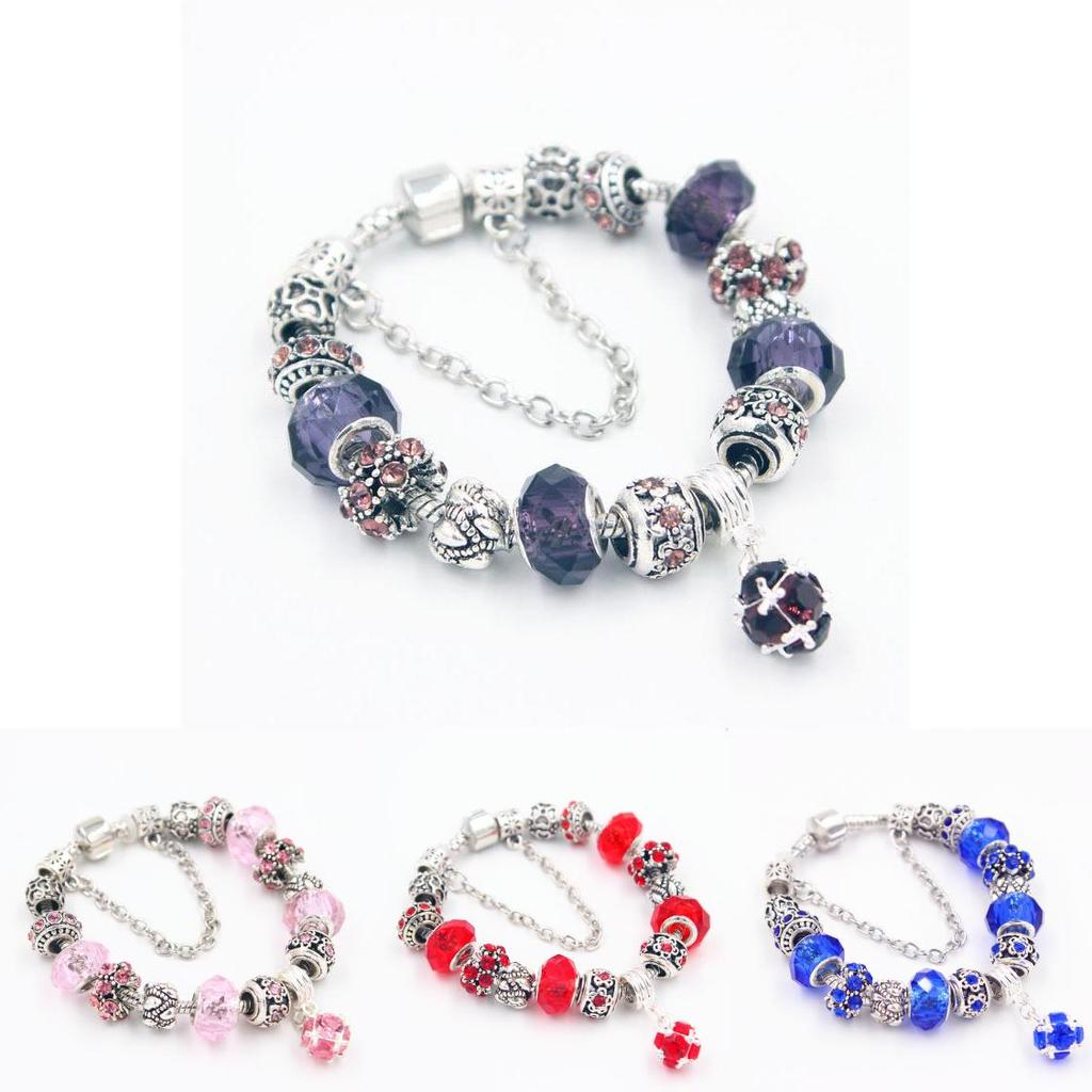 Fashion European Style Charm Bracelet Jewelry With Crystal Glass Beads Balls Lucky