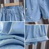 Girls' Denim Pearl Shorts Skirt Summer New Mid Size Girls' Half Skirt Pleated Skirt Children's Skirt Pants