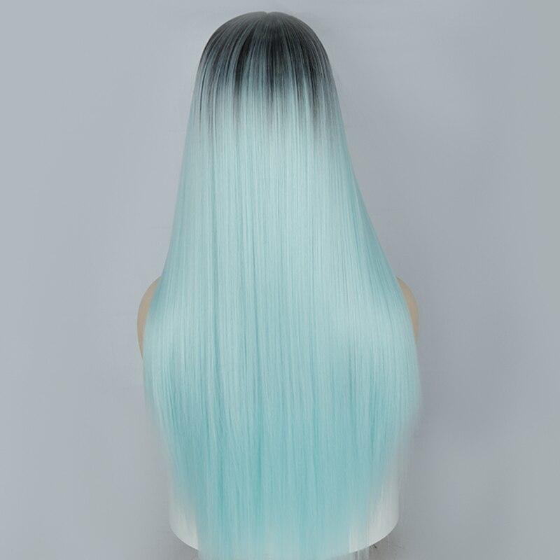 LISI HAIR Czarna zielona Ombre peruka z długimi prostymi włosami bez grzywki dla kobiet 24-calowe syntetyczne peruki z włókna termoodpornego