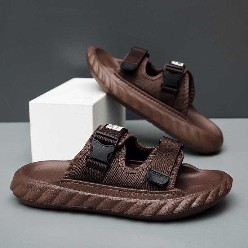 

Slippers men s 2025 new outer wear cool slippers breathable double belt Velcro beach slippers slippers 45 коричневый