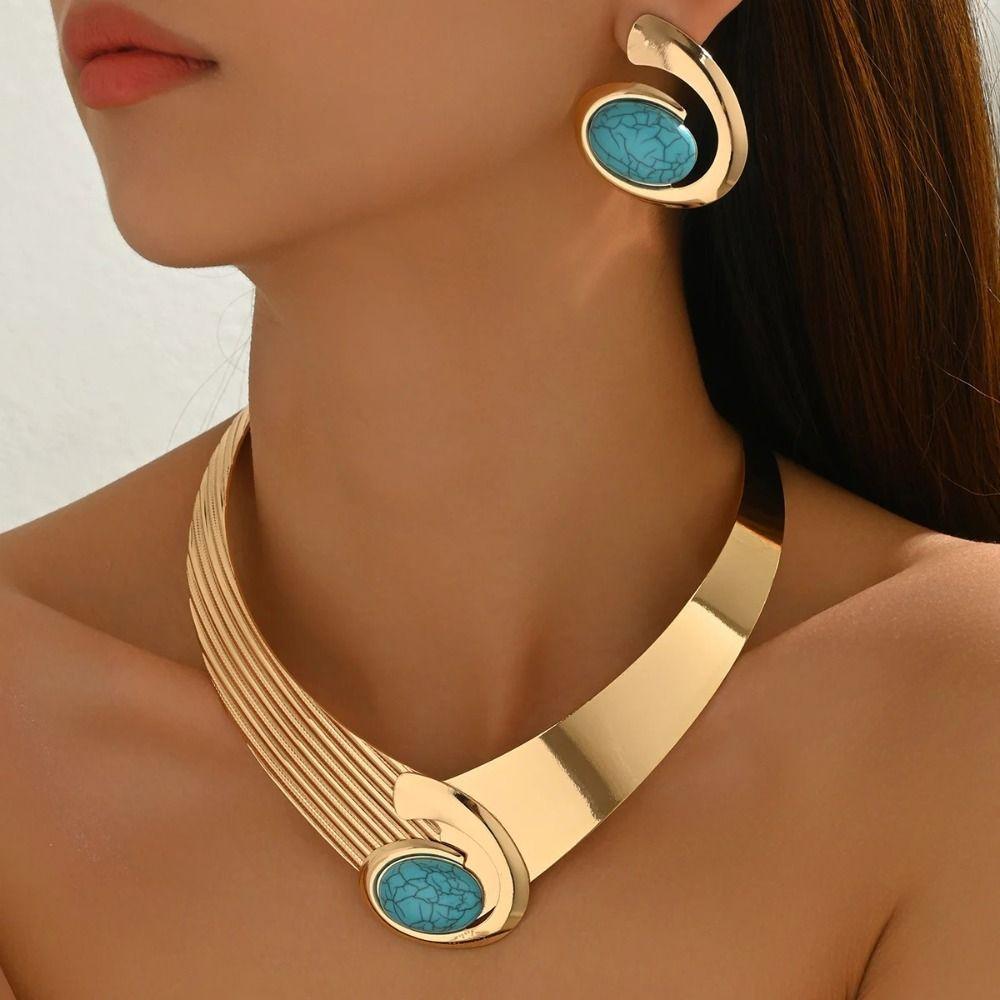Black/Blue/Rose Pink Necklace Earrings Set Exaggerated Jewelry Accessories  Daily Wear