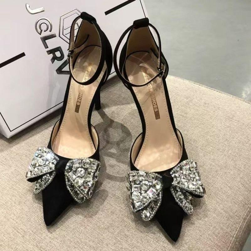 Fashion New Style Pearl Butterfly-Knot Women High Heels Sandals Sexy Thick Bottom Pointed Toe Platform Pumps Wedding Banquet Shoes