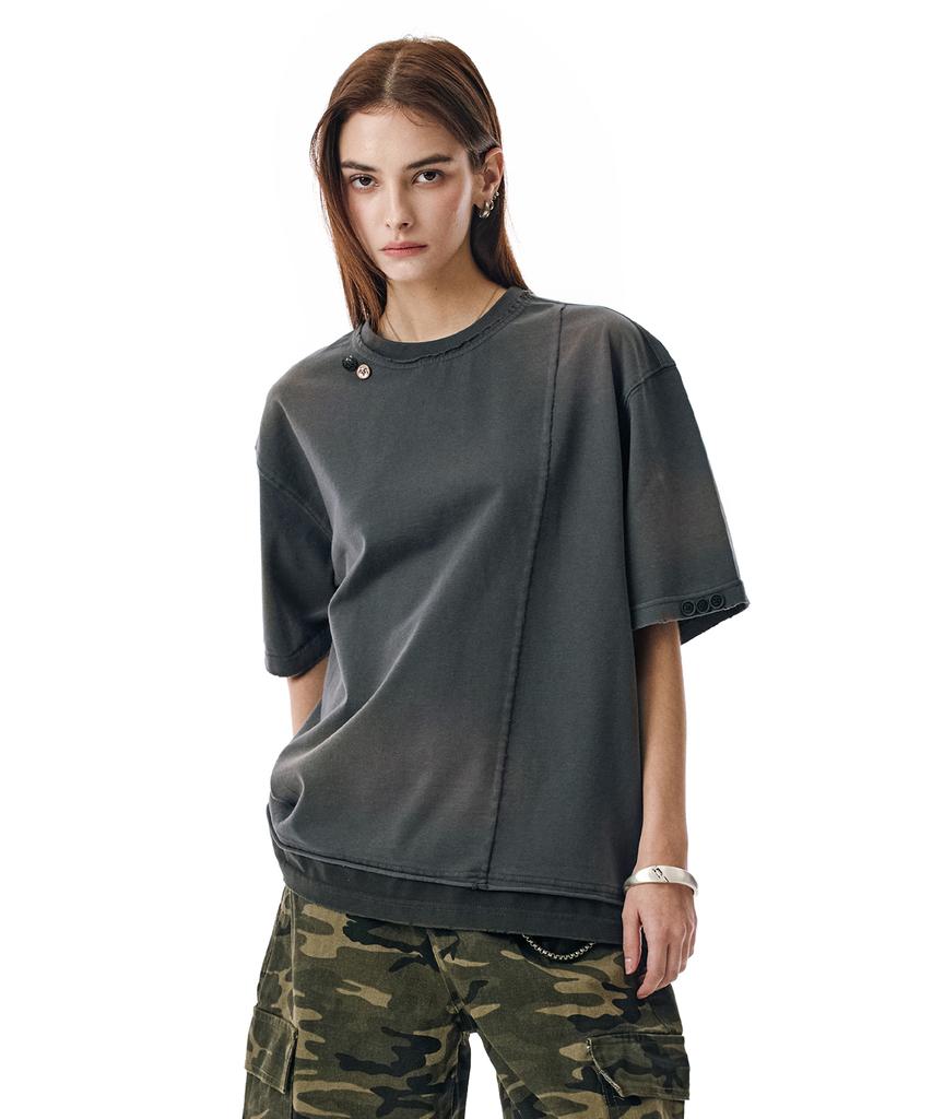 Sekeonmonollogeu Faded Layered Tee [Black]_Sets065Black