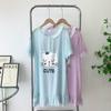 Nightdress Women's Summer Student K-style Cute Loose Plus Size Summer Short-Sleeved Linen Pajamas Women's Cartoon Lace Homewear