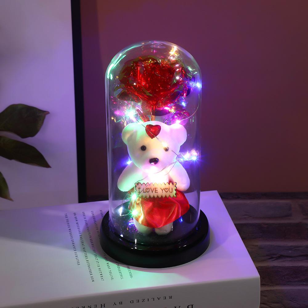 Cartoon bear gold foil flower with lampshade, cute desktop creative ornament bedside night light Valentine's Day gift