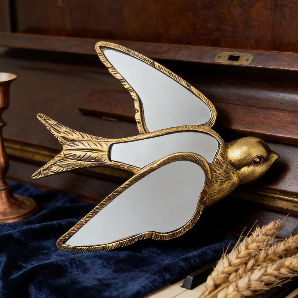 Decorative Wall Mirror Resin Swallow-Shaped Vintage Handmade Art Wall Mirrors For Bathroom Bedroom Living Room Entryway Hallway