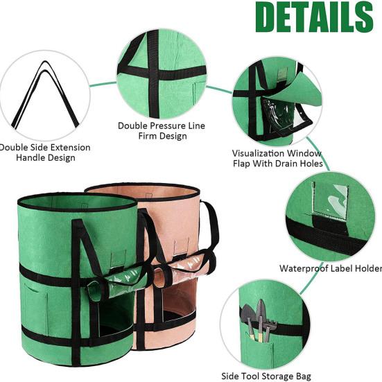 7/10 Gallonen Pflanzbeutel Sichtbares Design Atmungsaktiv Einfach zu Verwenden Vliesstoff Garten Pflanzbeutel mit Seitentasche zur Werkzeugaufbewahrung Gartenzubehör