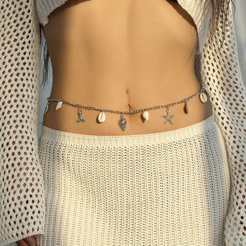 1 Stück Böhmisch Sexy Mode Mehrlagige Quaste Seestern Taillen Bauchkette Damen Sommer Strand Meer Muschel Perle Körperkette