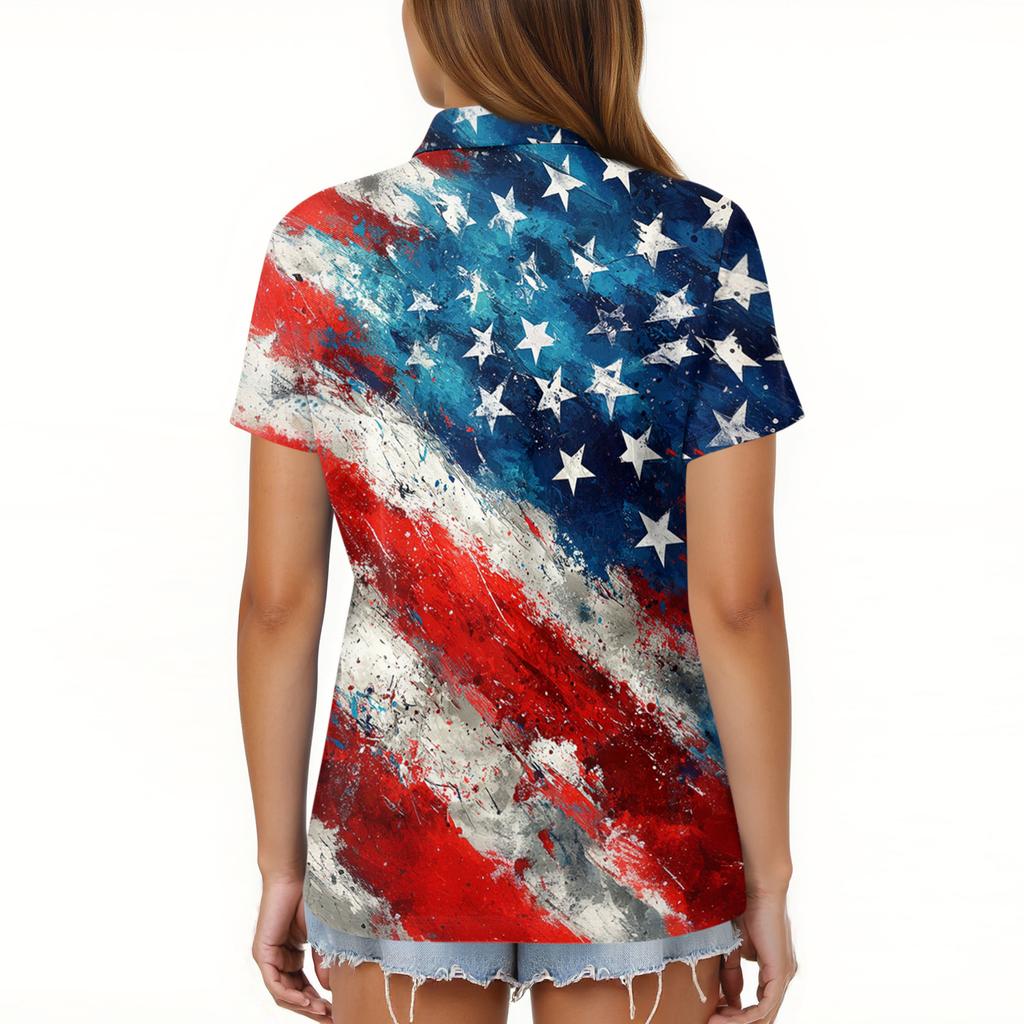 Women's Fashion Casual Lapel Short Sleeve Printed Shirt Women's Button Up Tops