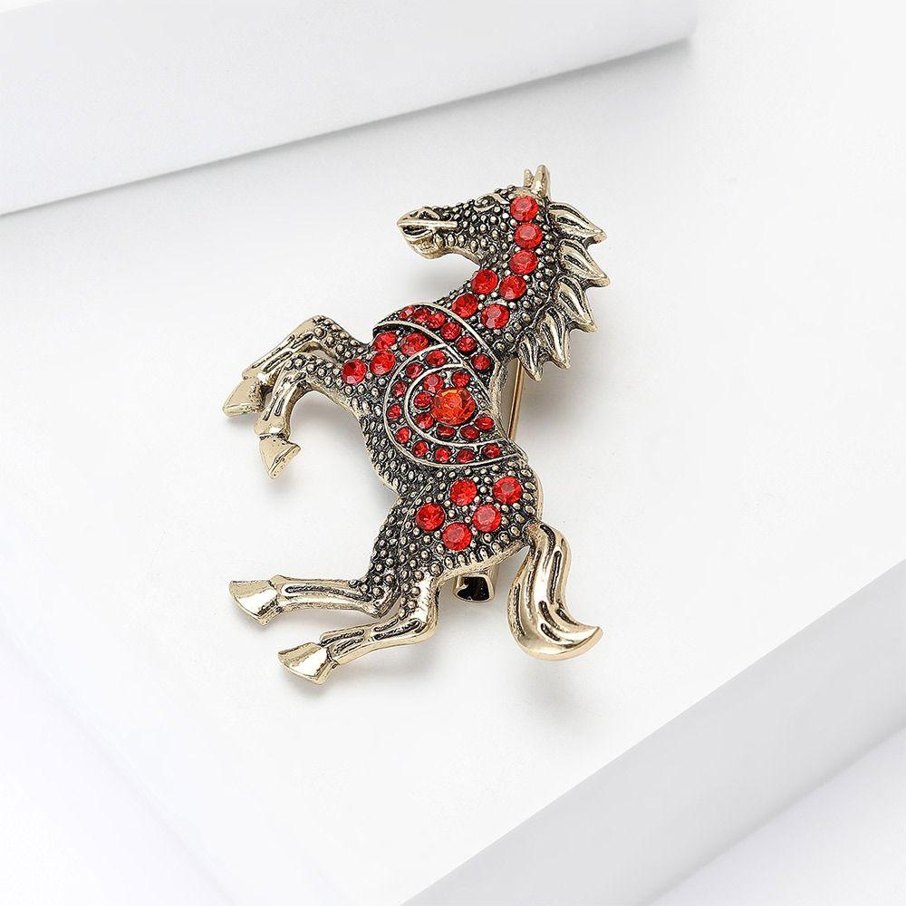 Rhinestone Running Horse Brooch Vintage Brooch Pins Gift Zodiac Animal Badge  Cultural Art