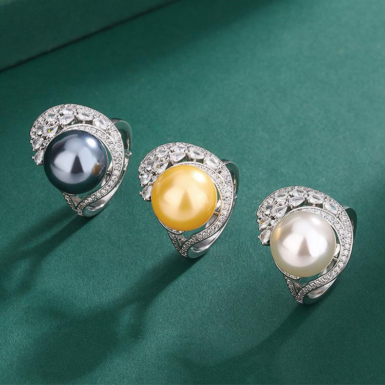 Huamei Jewelry's New Inlaid Imitation Natural Pearl Ring Tahitian Mother Of Adjustable Index Finger