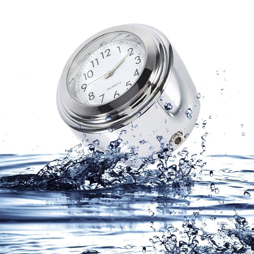 1 horloge universelle lumineuse en aluminium pour moto, horloge à quartz, étanche, chromée, support pour guidon de vélo