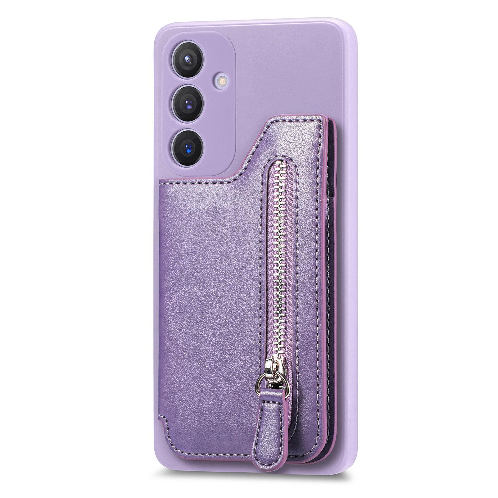 

For Samsung Galaxy S25+ Case PU Leather+TPU Phone Cover with Zipper Pocket Wallet Purple