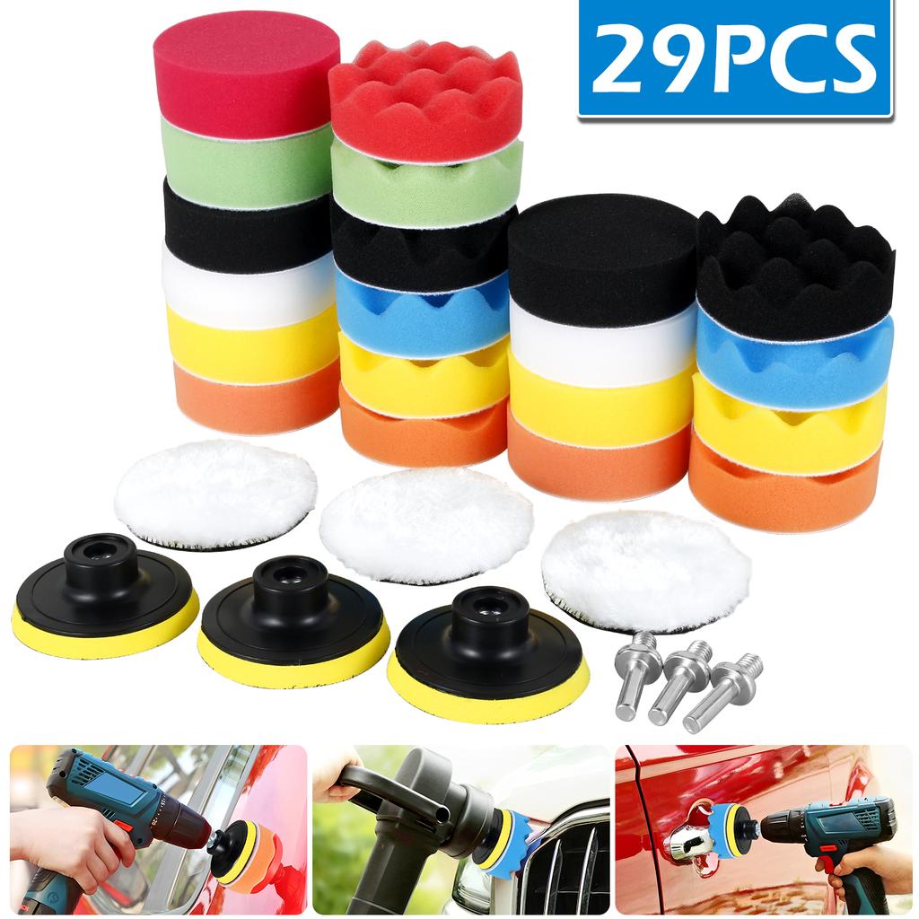 29 Pcs Car Polishing Pad Kit Fine Polishing Car Cleaning Reusable 3 Inch Washable Sponge Polishing Pad for Polishing and Waxing
