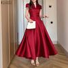 ZANZEA Women Elegant V-Neck Casual Short Sleeve Satin Dress