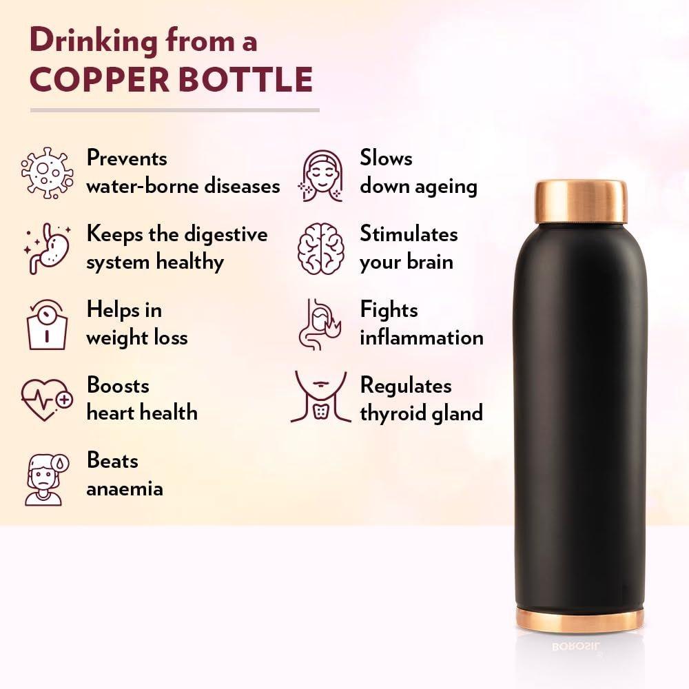 1 Litre Black 100% Pure Copper BPA Free Leakproof Copper Bottle for Home, School & Office