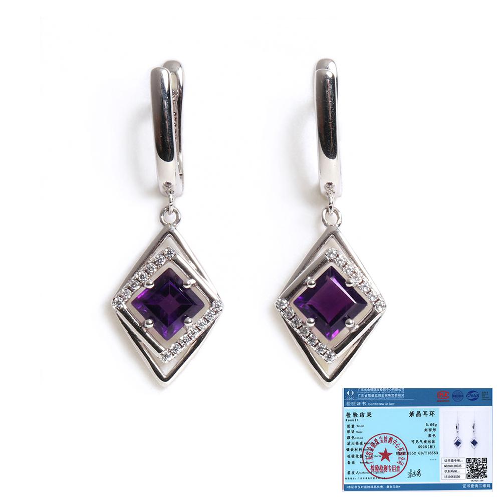 Design de lux Cercei cu ametist african din piatră de naștere din februarie Bijuterii fine din argint 925 pentru banchete și cadou de ziua de naștere pentru femei