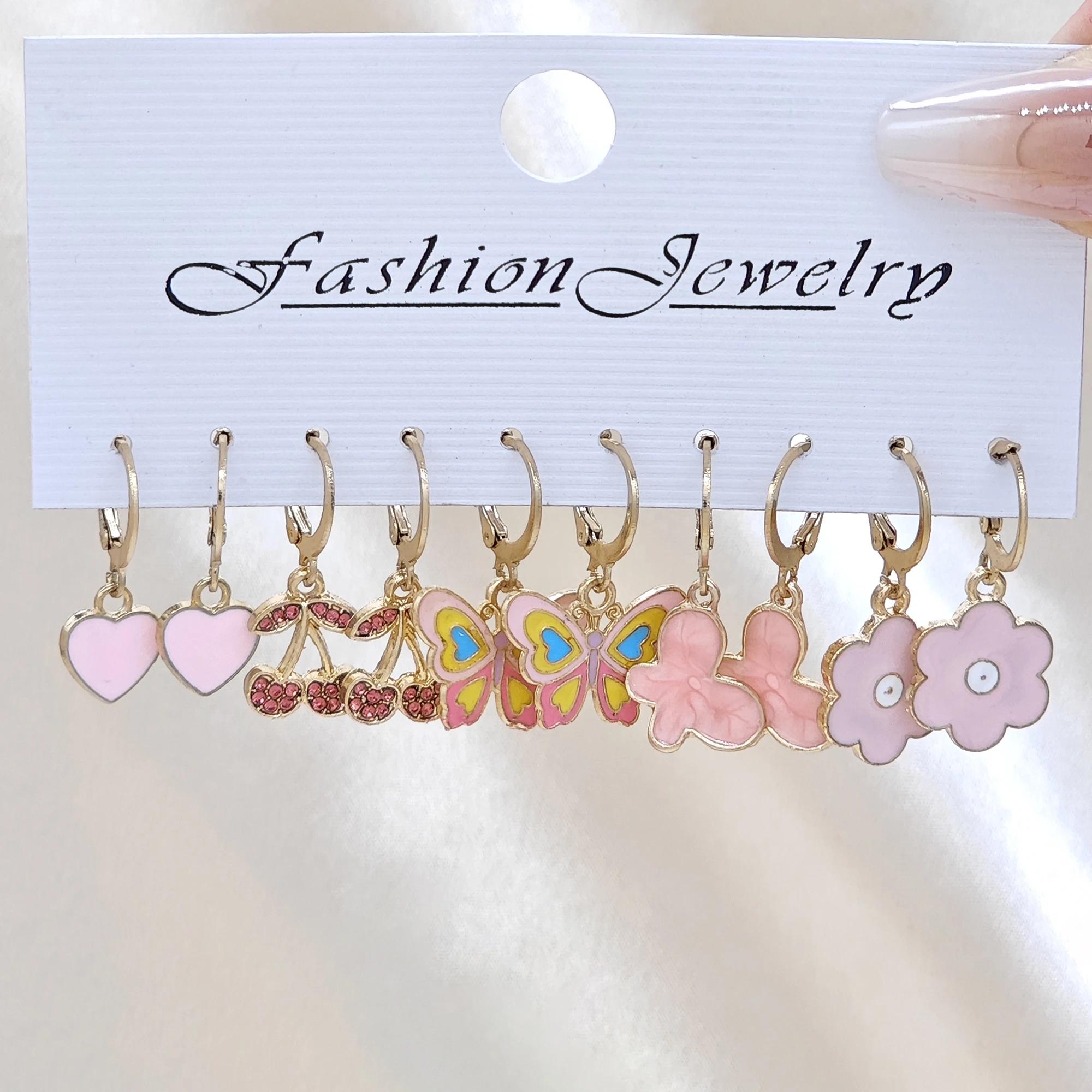 

10pcs European and American New Butterfly Pendant Earrings Creative Tai Chi Peach Heart Earrings Black Oil Dropping Earrings 2