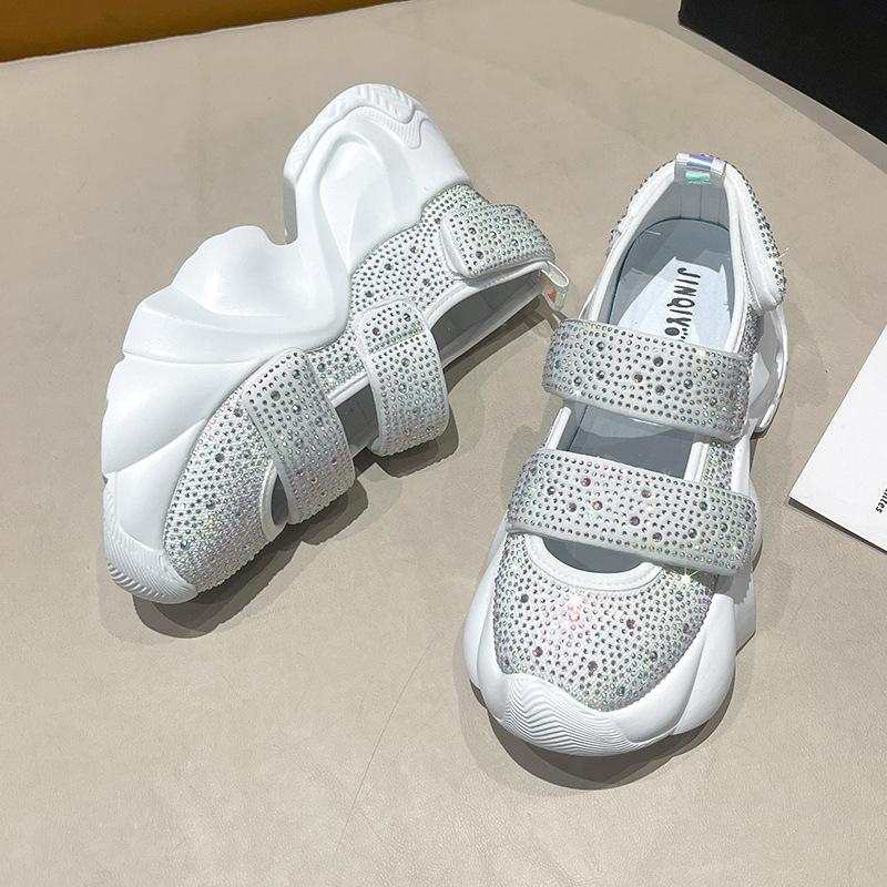 

Round head muffin bottom rhinestone casual sandals women s summer new cute fashion Velcro fashion sandals 40 бежевый