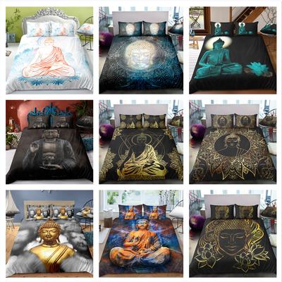 3D Buddha Series Bedding Set HD Digital Printing Duvet Cover Pillowcase 2/3 Pieces Microfiber Fabric Full Size Quick Drying Decorative Quilt Cover