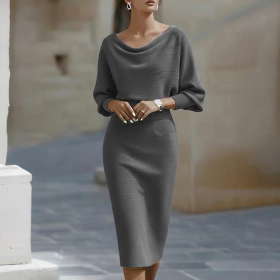 Women's Cowl Neck Bodycon Work Dress 3/4 Batwing Sleeve Stretch Office Church Pencil Dress Formal Party Cocktail Business Outfits