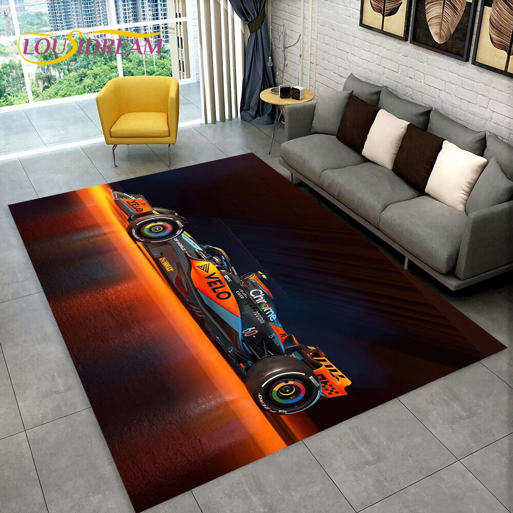 Alfombra de Dibujos Animados para Coche de Carreras y Piloto de Carreras para el Hogar Sala de Estar Dormitorio Sofá Felpudo Decoración, Alfombra para Zona de Juegos Infantil Alfombrilla Antideslizante para el Suelo